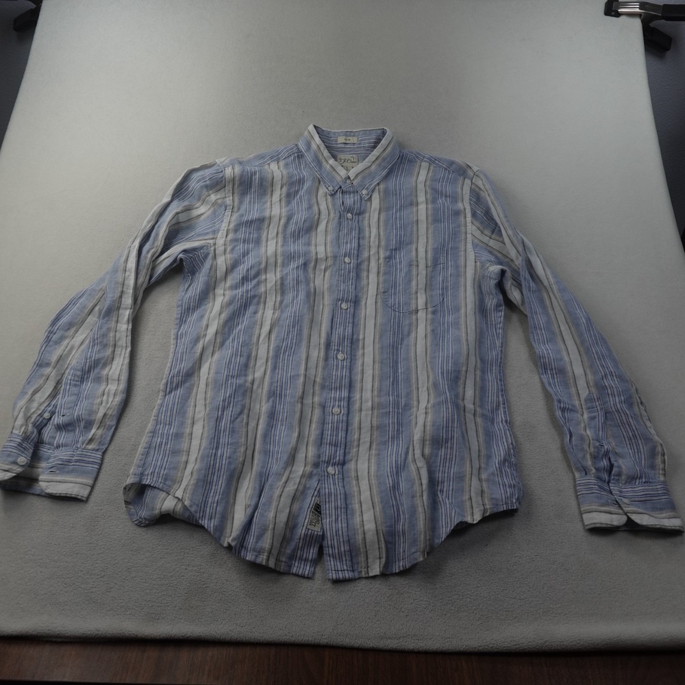 J Crew Baird McNutt Irish Linen Shirt Mens Large Slim Fit Blue Stripe NWT